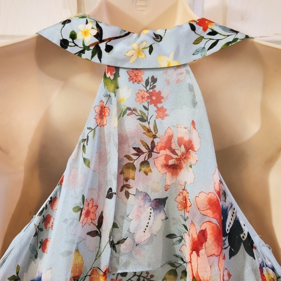 ALICE + OLIVIA BAYNE COLD SHOULDER FLORAL PRINT SILK BLOUSE XSMALL - Picture 5 of 11